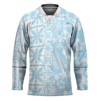 Pastel Blue Kahili Quilt Hawaii Hockey Jersey Tropical Flower Seamless Half Style LT14 Unisex Blue - Polynesian Pride