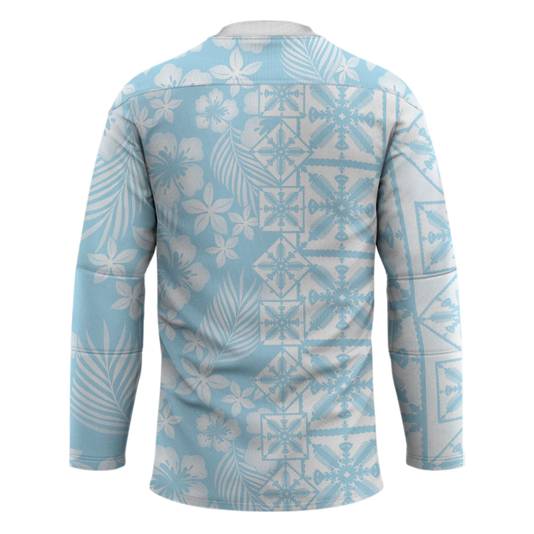 Pastel Blue Kahili Quilt Hawaii Hockey Jersey Tropical Flower Seamless Half Style LT14 - Polynesian Pride