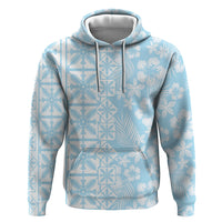Pastel Blue Kahili Quilt Hawaii Hoodie Tropical Flower Seamless Half Style LT14 Pullover Hoodie Blue - Polynesian Pride