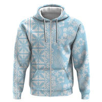 Pastel Blue Kahili Quilt Hawaii Hoodie Tropical Flower Seamless Half Style LT14 Zip Hoodie Blue - Polynesian Pride
