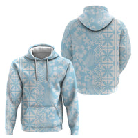 Pastel Blue Kahili Quilt Hawaii Hoodie Tropical Flower Seamless Half Style LT14 - Polynesian Pride