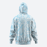 Pastel Blue Kahili Quilt Hawaii Hoodie Tropical Flower Seamless Half Style LT14 - Polynesian Pride