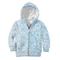 Pastel Blue Kahili Quilt Hawaii Kid Hoodie Tropical Flower Seamless Half Style LT14 Zip Hoodie Blue - Polynesian Pride