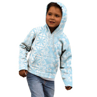 Pastel Blue Kahili Quilt Hawaii Kid Hoodie Tropical Flower Seamless Half Style LT14 - Polynesian Pride