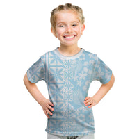 Pastel Blue Kahili Quilt Hawaii Kid T Shirt Tropical Flower Seamless Half Style LT14 Blue - Polynesian Pride