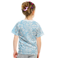 Pastel Blue Kahili Quilt Hawaii Kid T Shirt Tropical Flower Seamless Half Style LT14 - Polynesian Pride