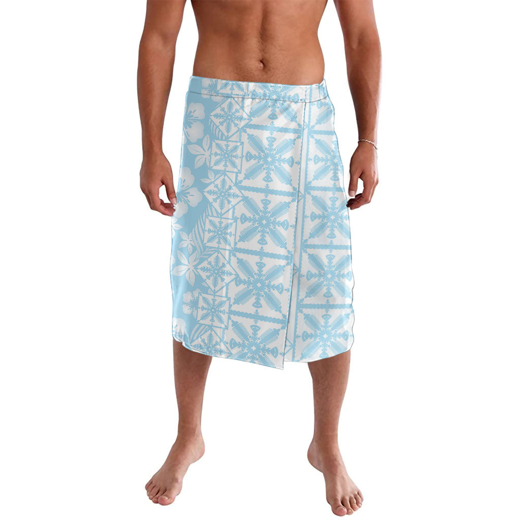 Pastel Blue Kahili Quilt Hawaii Lavalava Tropical Flower Seamless Half Style