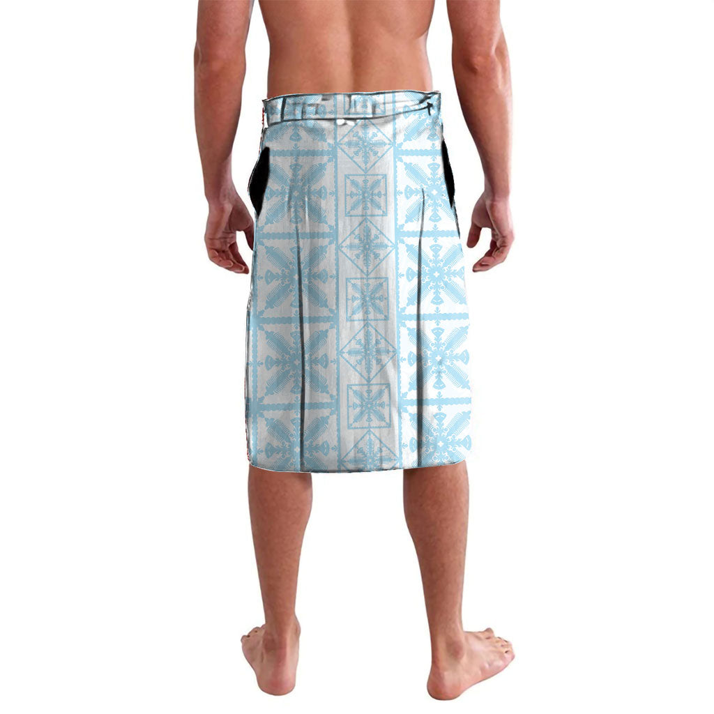 Pastel Blue Kahili Quilt Hawaii Lavalava Tropical Flower Seamless Half Style