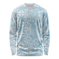 Pastel Blue Kahili Quilt Hawaii Long Sleeve Shirt Tropical Flower Seamless Half Style LT14 Unisex Blue - Polynesian Pride