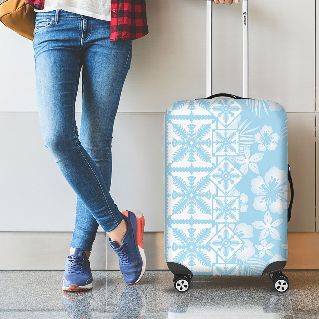 Pastel Blue Kahili Quilt Hawaii Luggage Cover Tropical Flower Seamless Half Style LT14 - Polynesian Pride