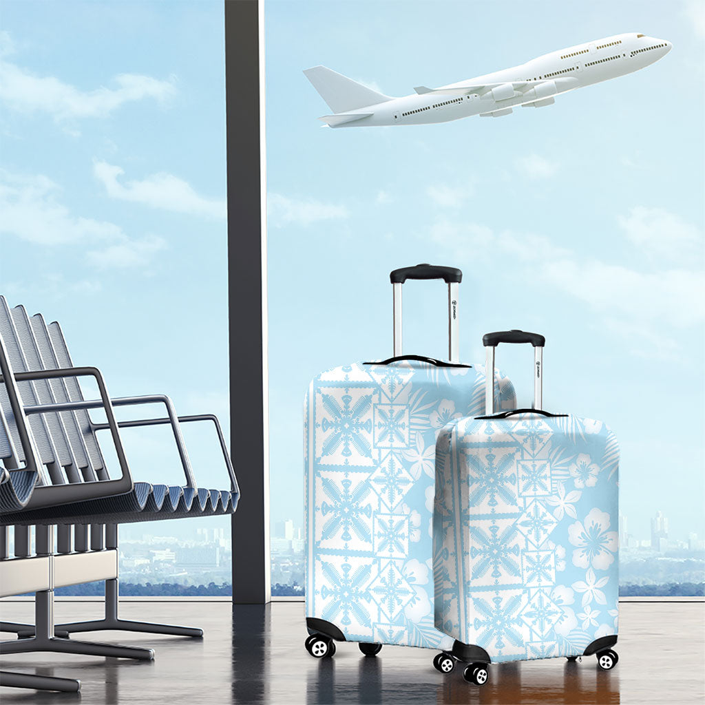 Pastel Blue Kahili Quilt Hawaii Luggage Cover Tropical Flower Seamless Half Style LT14 - Polynesian Pride