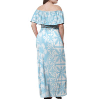 Pastel Blue Kahili Quilt Hawaii Off Shoulder Maxi Dress Tropical Flower Seamless Half Style LT14 - Polynesian Pride