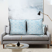 Pastel Blue Kahili Quilt Hawaii Pillow Cover Tropical Flower Seamless Half Style