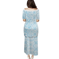 Pastel Blue Kahili Quilt Hawaii Puletasi Tropical Flower Seamless Half Style LT14 - Polynesian Pride