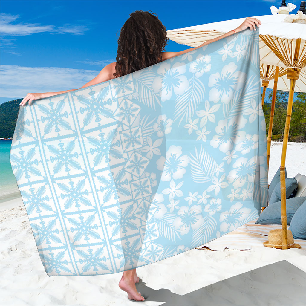 Pastel Blue Kahili Quilt Hawaii Sarong Tropical Flower Seamless Half Style LT14 One Size 44 x 66 inches Blue - Polynesian Pride