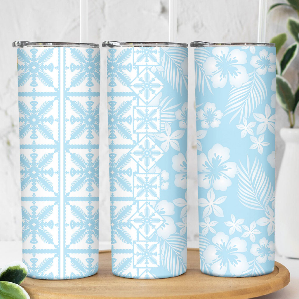 Pastel Blue Kahili Quilt Hawaii Skinny Tumbler Tropical Flower Seamless Half Style