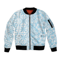 Pastel Blue Kahili Quilt Hawaii Sleeve Zip Bomber Jacket Tropical Flower Seamless Half Style LT14 Unisex Blue - Polynesian Pride