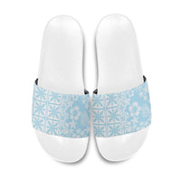 Pastel Blue Kahili Quilt Hawaii Slide Sandals Tropical Flower Seamless Half Style LT14 Blue - Polynesian Pride