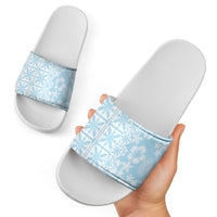 Pastel Blue Kahili Quilt Hawaii Slide Sandals Tropical Flower Seamless Half Style LT14 - Polynesian Pride