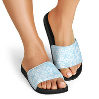 Pastel Blue Kahili Quilt Hawaii Slide Sandals Tropical Flower Seamless Half Style LT14 - Polynesian Pride