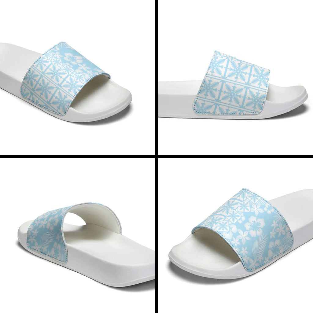 Pastel Blue Kahili Quilt Hawaii Slide Sandals Tropical Flower Seamless Half Style LT14 - Polynesian Pride