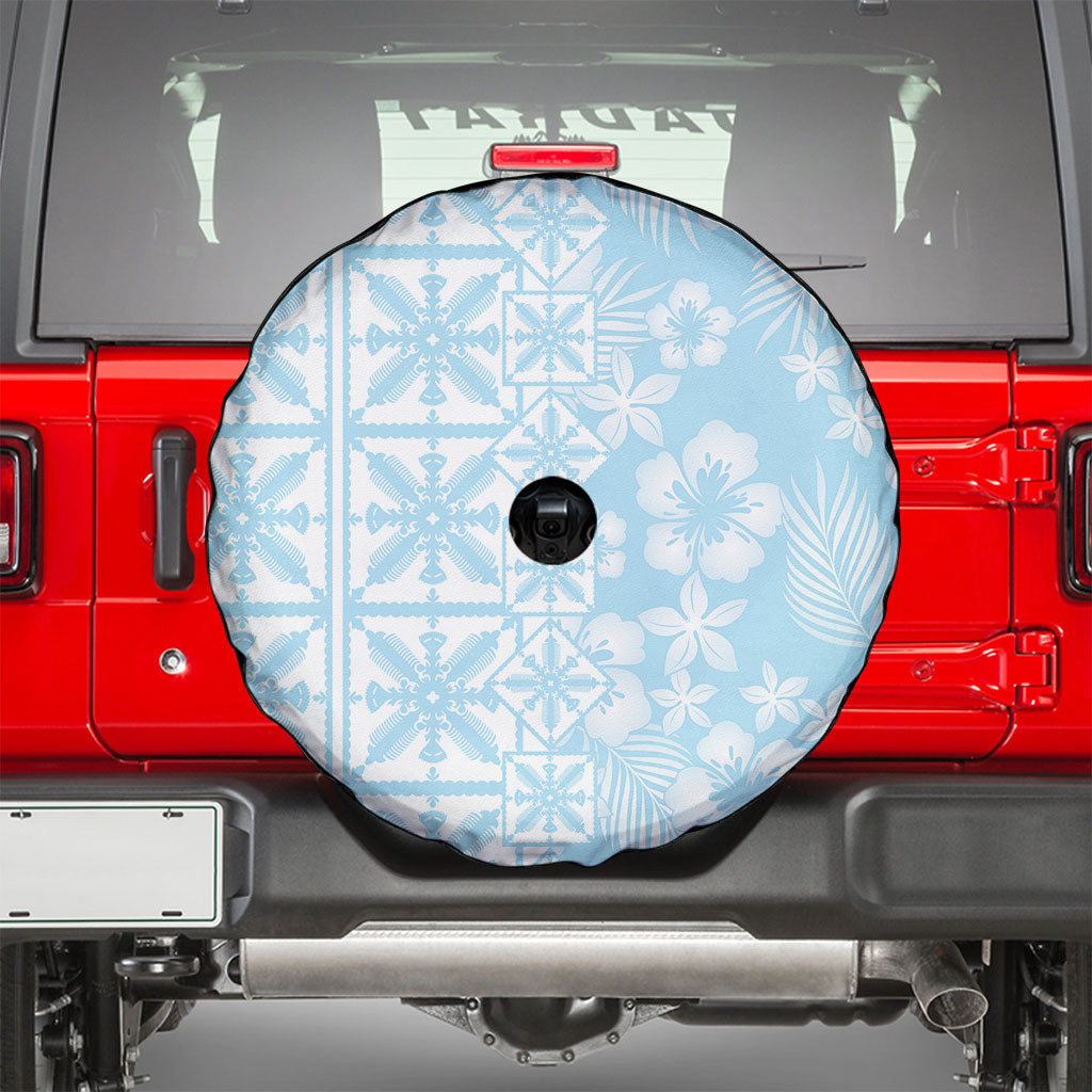 Pastel Blue Kahili Quilt Hawaii Spare Tire Cover Tropical Flower Seamless Half Style