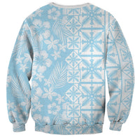 Pastel Blue Kahili Quilt Hawaii Sweatshirt Tropical Flower Seamless Half Style LT14 - Polynesian Pride