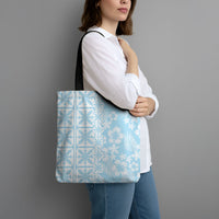 Pastel Blue Kahili Quilt Hawaii Tote Bag Tropical Flower Seamless Half Style