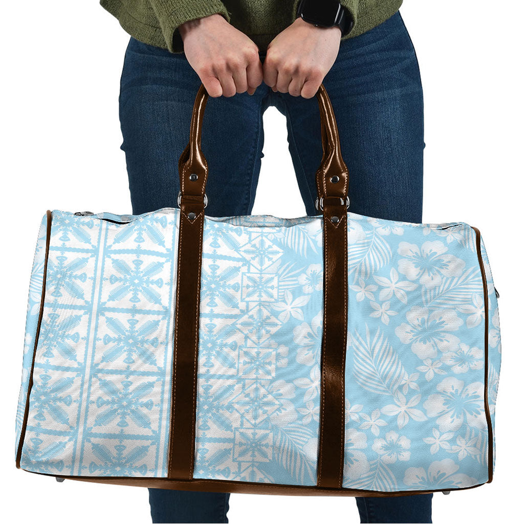 Pastel Blue Kahili Quilt Hawaii Travel Bag Tropical Flower Seamless Half Style LT14 Blue - Polynesian Pride