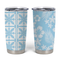 Pastel Blue Kahili Quilt Hawaii Tumbler Cup Tropical Flower Seamless Half Style LT14 Blue - Polynesian Pride