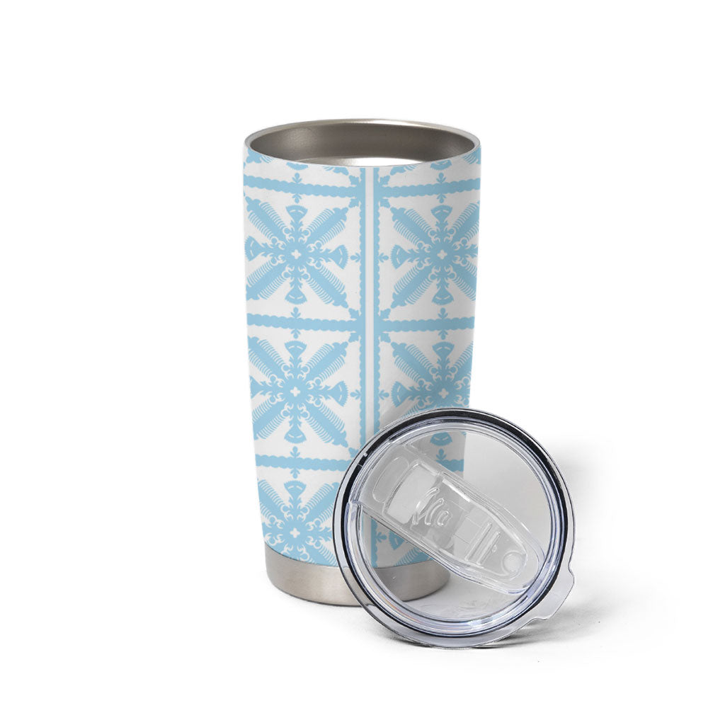 Pastel Blue Kahili Quilt Hawaii Tumbler Cup Tropical Flower Seamless Half Style LT14 - Polynesian Pride