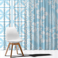 Pastel Blue Kahili Quilt Hawaii Window Curtain Tropical Flower Seamless Half Style