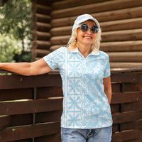 Pastel Blue Kahili Quilt Hawaii Women Polo Shirt Tropical Flower Seamless Half Style