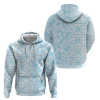 Pastel Blue Kahili Quilt Hawaii Zip Hoodie Tropical Flower Seamless Half Style LT14 - Polynesian Pride