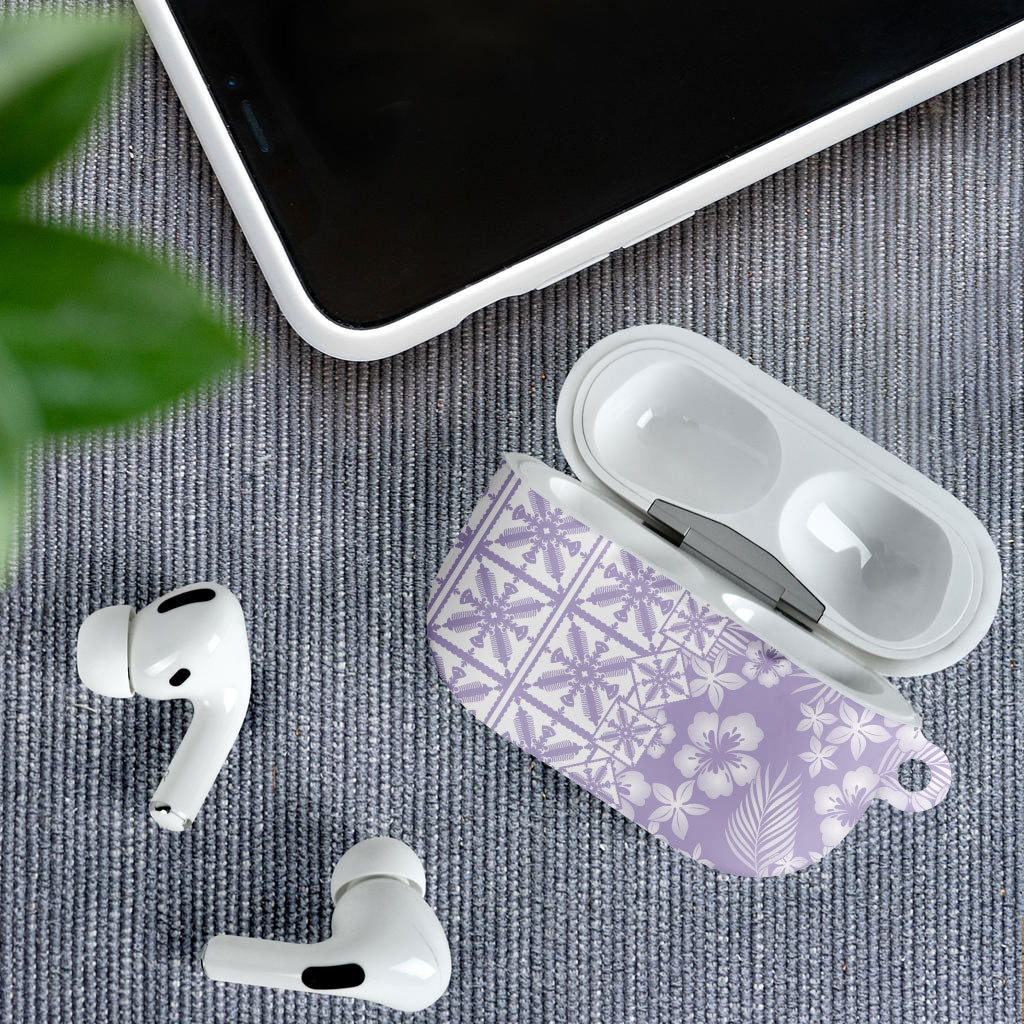 Pastel Purple Kahili Quilt Hawaii AirPods Case Tropical Flower Seamless Half Style LT14 - Polynesian Pride