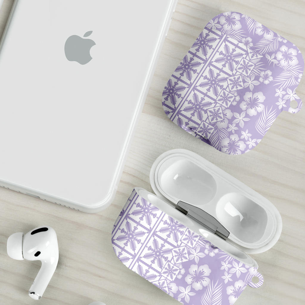 Pastel Purple Kahili Quilt Hawaii AirPods Case Tropical Flower Seamless Half Style LT14 - Polynesian Pride