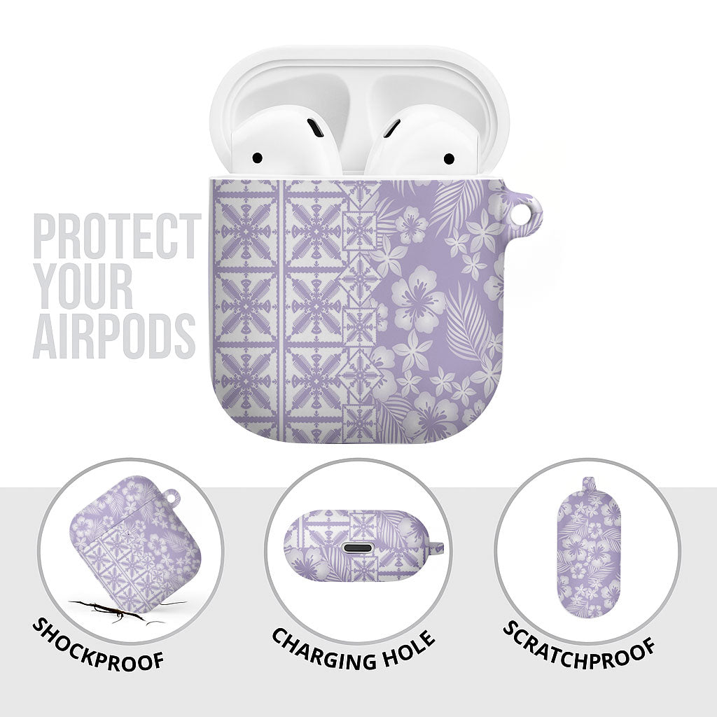 Pastel Purple Kahili Quilt Hawaii AirPods Case Tropical Flower Seamless Half Style LT14 - Polynesian Pride