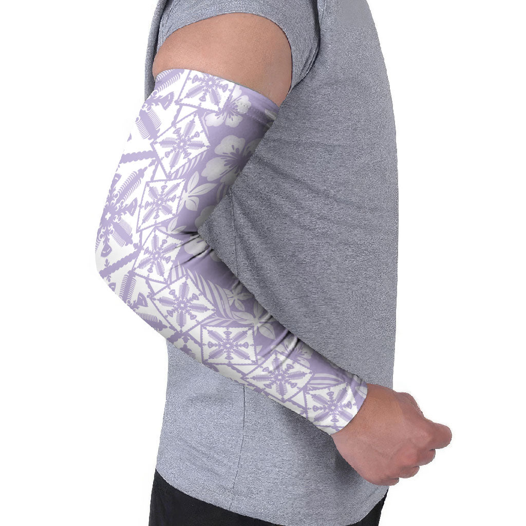 Pastel Purple Kahili Quilt Hawaii Arm Sleeves Tropical Flower Seamless Half Style LT14 - Polynesian Pride