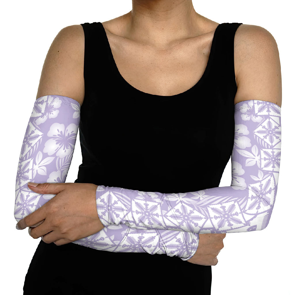 Pastel Purple Kahili Quilt Hawaii Arm Sleeves Tropical Flower Seamless Half Style LT14 - Polynesian Pride