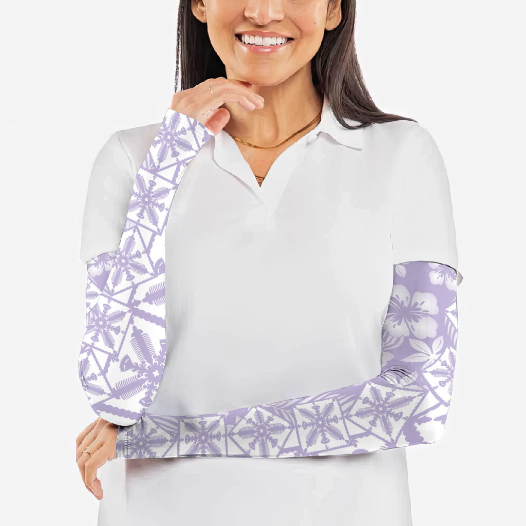 Pastel Purple Kahili Quilt Hawaii Arm Sleeves Tropical Flower Seamless Half Style LT14 - Polynesian Pride