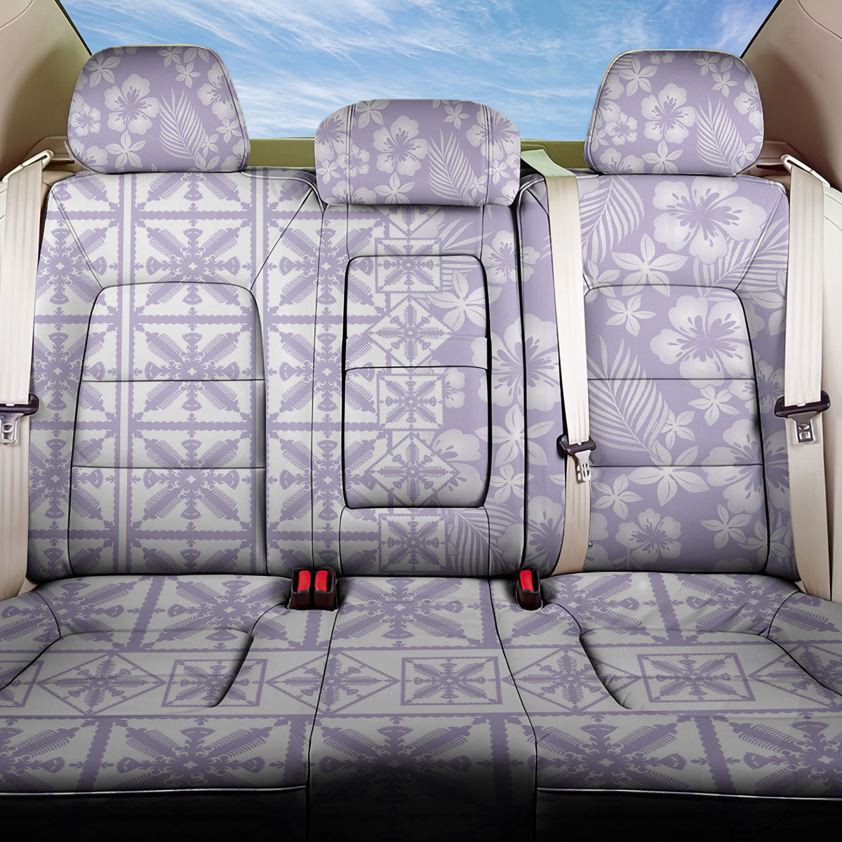 Pastel Purple Kahili Quilt Hawaii Back Car Seat Cover Tropical Flower Seamless Half Style LT14 One Size Purple - Polynesian Pride