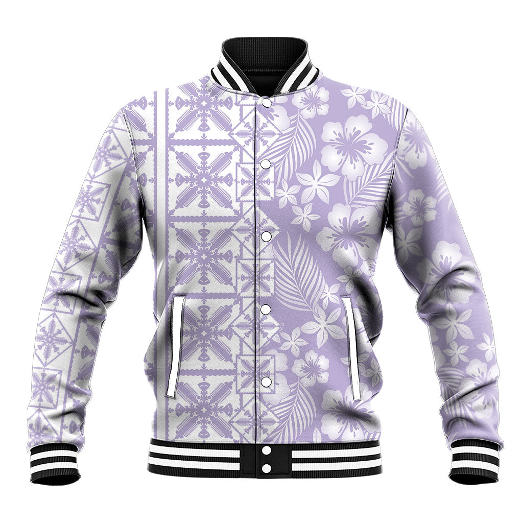 Pastel Purple Kahili Quilt Hawaii Baseball Jacket Tropical Flower Seamless Half Style LT14 Unisex Purple - Polynesian Pride