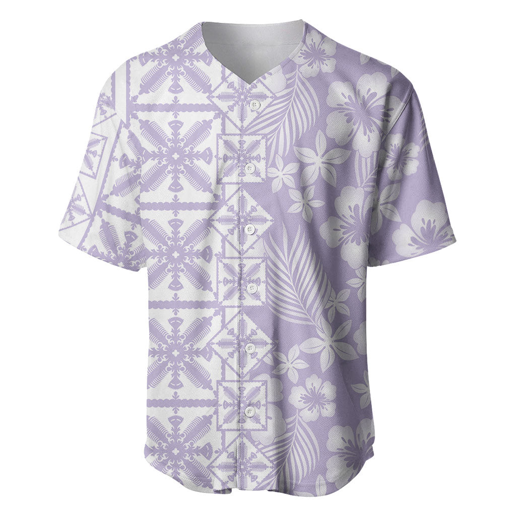 Pastel Purple Kahili Quilt Hawaii Baseball Jersey Tropical Flower Seamless Half Style