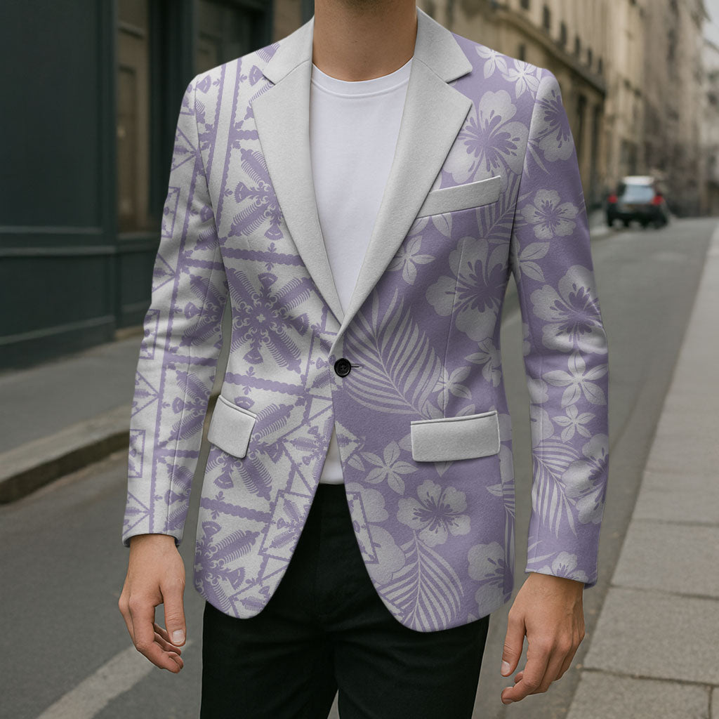 Pastel Purple Kahili Quilt Hawaii Blazer Tropical Flower Seamless Half Style LT14 - Polynesian Pride