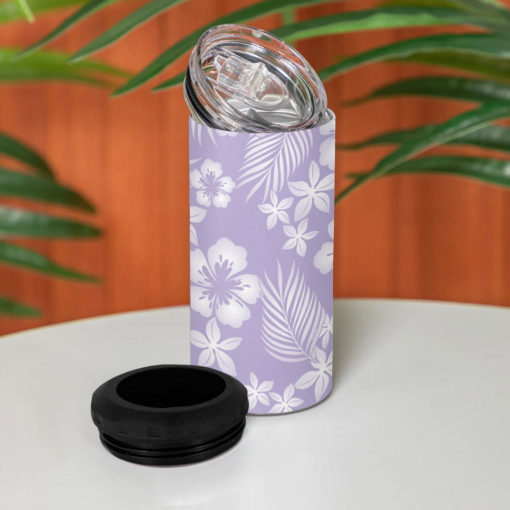 Pastel Purple Kahili Quilt Hawaii 4 in 1 Can Cooler Tumbler Tropical Flower Seamless Half Style LT14 - Polynesian Pride