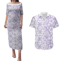 Pastel Purple Kahili Quilt Hawaii Couples Matching Puletasi and Hawaiian Shirt Tropical Flower Seamless Half Style LT14 Purple - Polynesian Pride