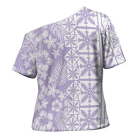 Pastel Purple Kahili Quilt Hawaii Cross Shoulder Shirt Tropical Flower Seamless Half Style
