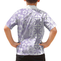 Pastel Purple Kahili Quilt Hawaii Family Matching Off The Shoulder Long Sleeve Dress and Hawaiian Shirt Tropical Flower Seamless Half Style LT14 - Polynesian Pride
