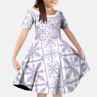 Pastel Purple Kahili Quilt Hawaii Family Matching Off Shoulder Maxi Dress and Hawaiian Shirt Tropical Flower Seamless Half Style LT14 Daughter's Dress Purple - Polynesian Pride