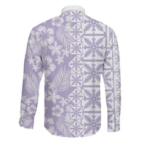 Pastel Purple Kahili Quilt Hawaii Family Matching Off Shoulder Short Dress and Hawaiian Shirt Tropical Flower Seamless Half Style LT14 - Polynesian Pride